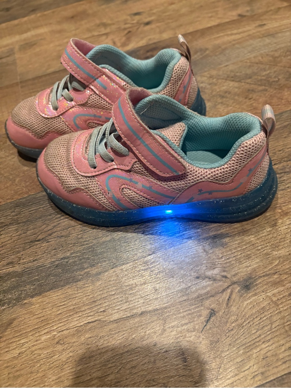 Kids Light-Up Pink & Teal Athletic Sneakers with Hook-and-Loop Strap
